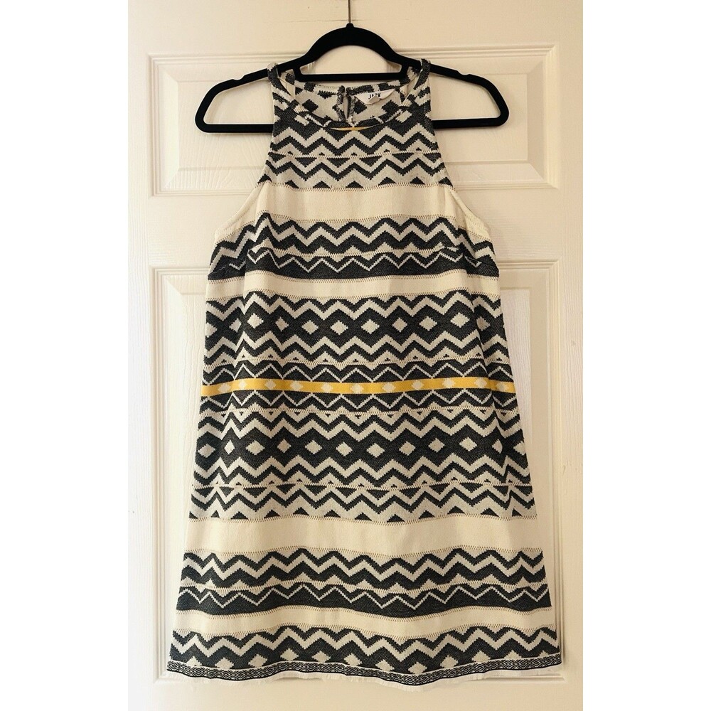Jack by BB Dakota Geometric Tribal Halter Dress Black Cream Yellow Size L Fits M